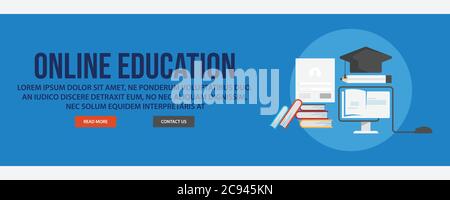 Online-Bildung Web-Banner-Vorlage. Flaches Design Stil E-Learning Bildung Web Banner Vektor Illustration Design Stock Vektor