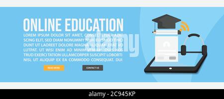 Online-Bildung Web-Banner-Vorlage. Flaches Design Stil E-Learning Bildung Web Banner Vektor Illustration Design Stock Vektor