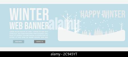 Winter Landschaft Web Banner Vorlage Design. Flaches Design Stil Winter Landschaft Web Banner Vektor Illustration Design Stock Vektor