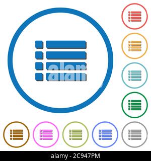 Ungeordnete Liste flacher Farbvektorsymbole mit Schatten in runden Umrissen auf weißem Hintergrund Stock Vektor
