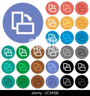 Drehen Sie mehrfarbige flache Symbole auf runden Hintergründen nach rechts. Inklusive weißer, heller und dunkler Symbolvarianten für schwebe- und aktive Statuseffekte sowie bo Stock Vektor