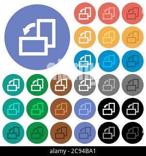 Drehen Sie mehrfarbige flache Symbole auf runden Hintergründen nach links. Inklusive weißer, heller und dunkler Symbolvarianten für Hover- und aktive Statuseffekte und Bon Stock Vektor