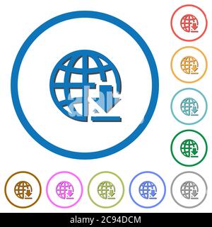 Download aus dem Internet flache Farbe Vektor-Symbole mit Schatten in runden Umrissen auf weißem Hintergrund Stock Vektor