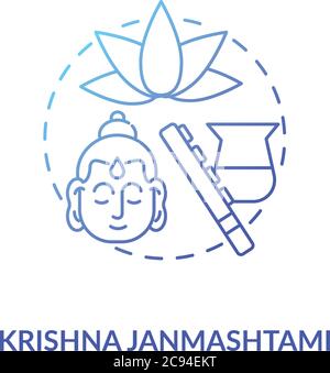 Krishna janmashtami Konzept-Ikone. National indian Festival, Krishna Gottesdienst Tag Idee dünne Linie Illustration. Religiöse Feiertagsfeier. Vektor-iso Stock Vektor