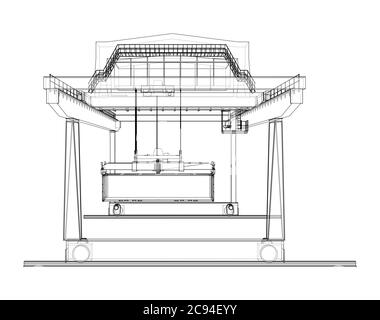 Umriss des Portalbehälters auf der Schiene Stock Vektor