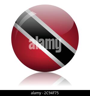 Trinidad und Tobago Flagge Glaskugel auf Licht Spiegelfläche vektorgrafik Stock Vektor