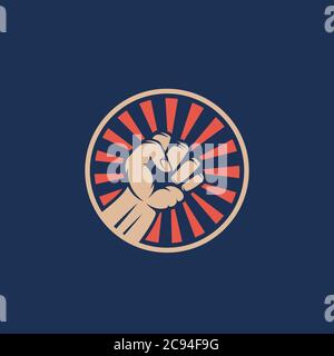 Symbol Für Die Faust Der Rebellion Des Aktivisten. Abstrakte Vektor Riot Emblem oder Logo Vorlage. Hand mit Strahlen in einem Kreis Silhouette. Stock Vektor