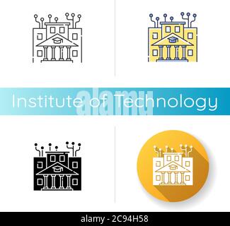 Symbol des Instituts für Technologie. Lineare Schwarz- und RGB-Farbstile. Professionelle IT-Hochschule, Hochschulbildung. Computer Programmierung Akademie, Coding Kurse Stock Vektor