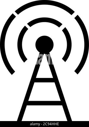 Senderantenne, Mobilfunkturm. Abbildung des Symbols für flache Vektorgrafiken. Einfaches schwarzes Symbol auf weißem Hintergrund. Senderantenne, Mobilfunkturm s Stock Vektor