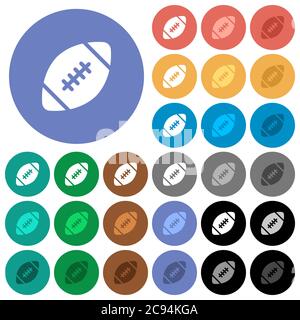 Rugby Ball mehrfarbige flache Symbole auf runden Hintergründen. Inklusive weißer, heller und dunkler Symbolvarianten für schwebe- und aktive Statuseffekte sowie bonu Stock Vektor