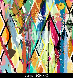 Abstrakte Hintergrunddarstellung, Komposition mit Malstrichen, Spritzern, Streifen und Raute Stock Vektor