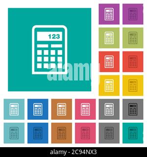 Rechner-Symbole mehrfarbige flache Symbole auf einfachen quadratischen Hintergründen. Weiße und dunklere Symbolvarianten für schwebe- oder aktive Effekte. Stock Vektor