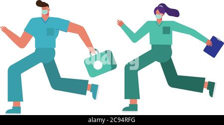 Professionelle Ärzte Paar trägt medizinische Masken Vektor Illustration Design Stock Vektor