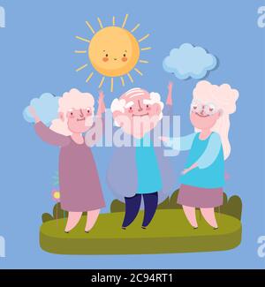 Happy Großeltern Tag, Opa und Großmütter tanzen im Park Cartoon Vektor Illustration Stock Vektor
