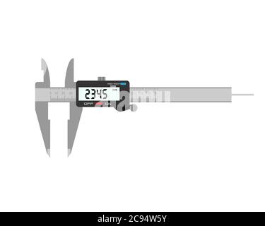 Elektronischer Bremssattel. Messgerät auf weißem Hintergrund. Stock Vektor