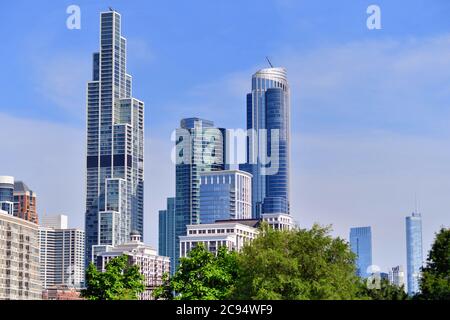 Chicago, Illinois, USA. Aggressive Gebäude in und in der Nähe der Innenstadt von Chicago wird seit Jahren fortgesetzt. Stockfoto