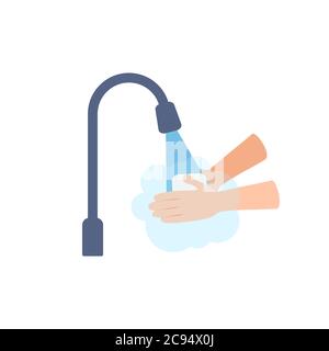 Symbol „Hände waschen“ auf weißem Hintergrund isoliert. Händewaschen mit Seife und Wasser Zeichen. Grippe-Virus Coronavirus Bakterien Prävention. Gute Hygienepraxis Stock Vektor
