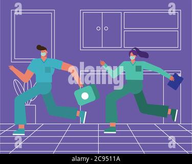 Professionelle Ärzte Paar trägt medizinische Masken Vektor Illustration Design Stock Vektor