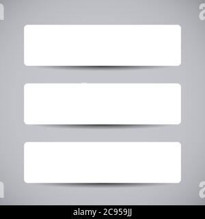 Vektor-Set aus drei leeren Bannern mit runden Ecken mit transparenten Vektorschattierungen. Vektorvorlage, Modell Stock Vektor