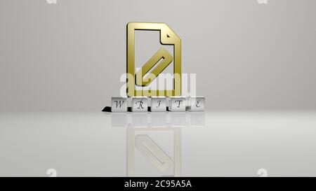 3D-Grafik-Bild von vertikal schreiben zusammen mit Text von metallischen kubischen Buchstaben aus der oberen Perspektive gebaut, ausgezeichnet für das Konzept Präsentation und Diashows. Illustration und Hintergrund Stockfoto