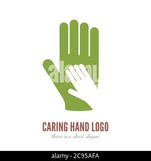 Vektor-Illustration der Hand in andere Hand Logo-Vorlage. Symbol „Hilfe, Pflege, Assistent“. Stock Vektor