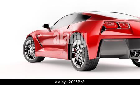 Rückansicht eines roten Sport-SUV-Auto isoliert auf weißem Hintergrund. Stockfoto