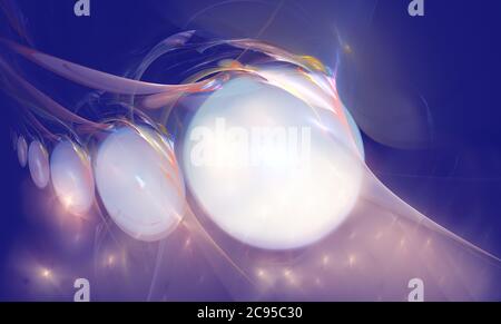 Fraktale, leuchtende abstrakte Scheinwerfer auf blauem Hintergrund Stockfoto