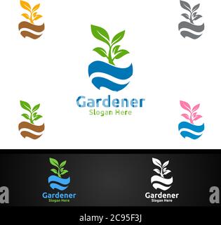 Global Gardener Logo mit Green Garden Environment oder Botanical Agriculture Design Stock Vektor