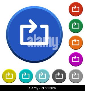 Runde, abgeschrägte Tasten mit runden, flachen, weißen Symbolen und glatter Oberfläche Stock Vektor