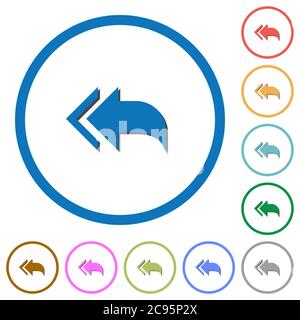 Antworten Sie an alle Empfänger flache Farbvektorsymbole mit Schatten in runden Umrissen auf weißem Hintergrund Stock Vektor