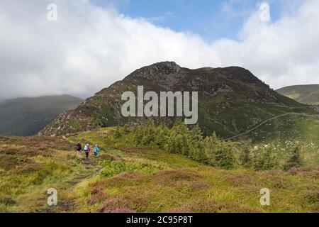 Wanderer, die von Glenridding Dodd, Lake District, Cumbria, Großbritannien, Richtung Heron Pike und Sheffield Pike fahren Stockfoto