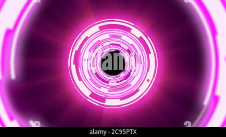 Abstrakter Hintergrund Techno Kreise Tunnel, Licht Neon Stockfoto