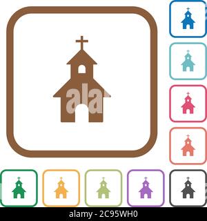 Curch einfache Symbole in Farbe abgerundeten quadratischen Rahmen auf weißem Hintergrund Stock Vektor