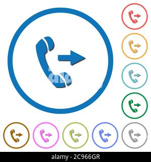 Abgehende Telefongespräche flache Farbvektorsymbole mit Schatten in runden Umrissen auf weißem Hintergrund Stock Vektor