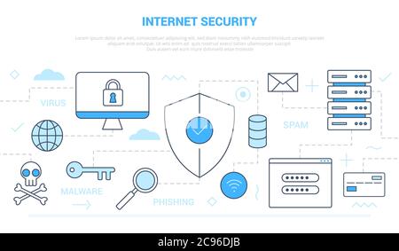 internet-Sicherheitskonzept mit Symbol-Linienstil mit blau-weiß verbunden Stock Vektor