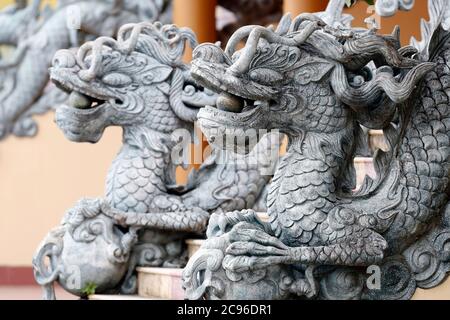 Long Khanh Buddhistische Pagode. Drachenwache Statue am Eingang. Quy Nhon. Vietnam. Stockfoto