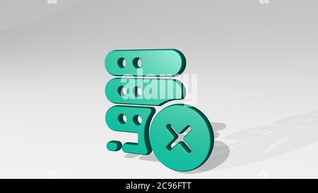 SERVER ENTFERNEN aus einer Perspektive mit dem Schatten. Eine dicke Skulptur aus metallischen Materialien von 3D-Rendering. Daten und Illustration Stockfoto