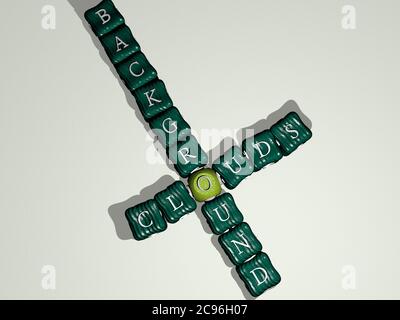 Kombination von WOLKEN HINTERGRUND durch kubische Buchstaben aus der oberen Perspektive gebaut, ausgezeichnet für das Konzept Präsentation. Blau und schön. 3D-Illustration Stockfoto