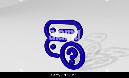 SERVER FRAGE gemacht durch 3D-Illustration einer glänzenden metallischen Skulptur mit dem Schatten auf hellem Hintergrund. Daten und Computer Stockfoto