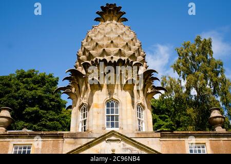 Die Dunmore Pineapple, eine Torheit, die als "das bizarrste Gebäude Schottlands" eingestuft wird, steht im Dunmore Park in der Nähe von Airth in Stirlingshire. Stockfoto