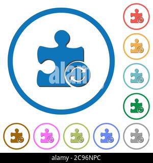 Aktualisieren Plugin flache Farbe Vektor-Symbole mit Schatten in runden Umrissen auf weißem Hintergrund Stock Vektor