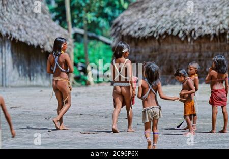 INDIOS YANOMAMI MÄDCHEN, IRONAVI STAMM, BRAZO CASIQUIAIRE, AMAZONAS, VENEZUELA Stockfoto