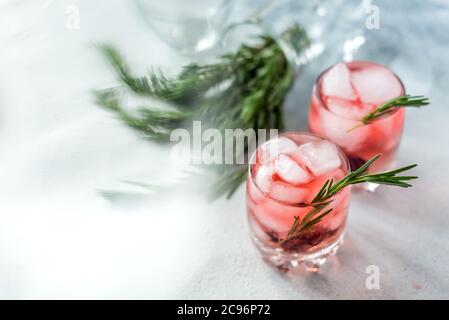 Erfrischende Sommergetränke Cocktails in Gläsern mit Eis. Hausgemachte Limonade. Speicherplatz kopieren Stockfoto