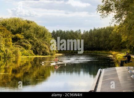 River Cam, Cambridgeshire Landschaften, Sonnenaufgang über dem Fluss, Sommer 2020 Stockfoto