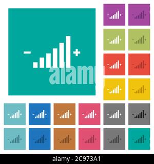 Bedienelement mehrfarbige flache Symbole auf einfachen quadratischen Hintergründen. Weiße und dunklere Symbolvarianten für schwebe- oder aktive Effekte. Stock Vektor
