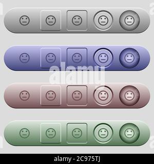 Neutrale Emoticon-Symbole auf abgerundeten horizontalen Menüleisten in verschiedenen Farben und Schaltflächenstilen Stock Vektor