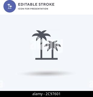 Palmenbäume Symbolvektor, gefülltes flaches Zeichen, solides Piktogramm isoliert auf weiß, Logo-Illustration. Symbol für Palmen zur Präsentation. Stock Vektor