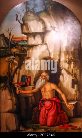 Italien Marche Jesi Palazzo Pianetti -Sitz der städtischen Kunstgalerie - St. Jerome in der Wüste: Von Pietro Paolo Agabiti Stockfoto