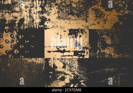 Luxus golden schwarz Metall Gradienten Hintergrund mit notgekleideten Metallplatte Textur. Stock Vektor