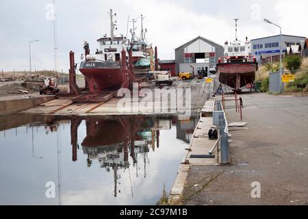 Fischerboote im Fischerlager, Simrishamn. Foto Jeppe Gustafsson Stockfoto